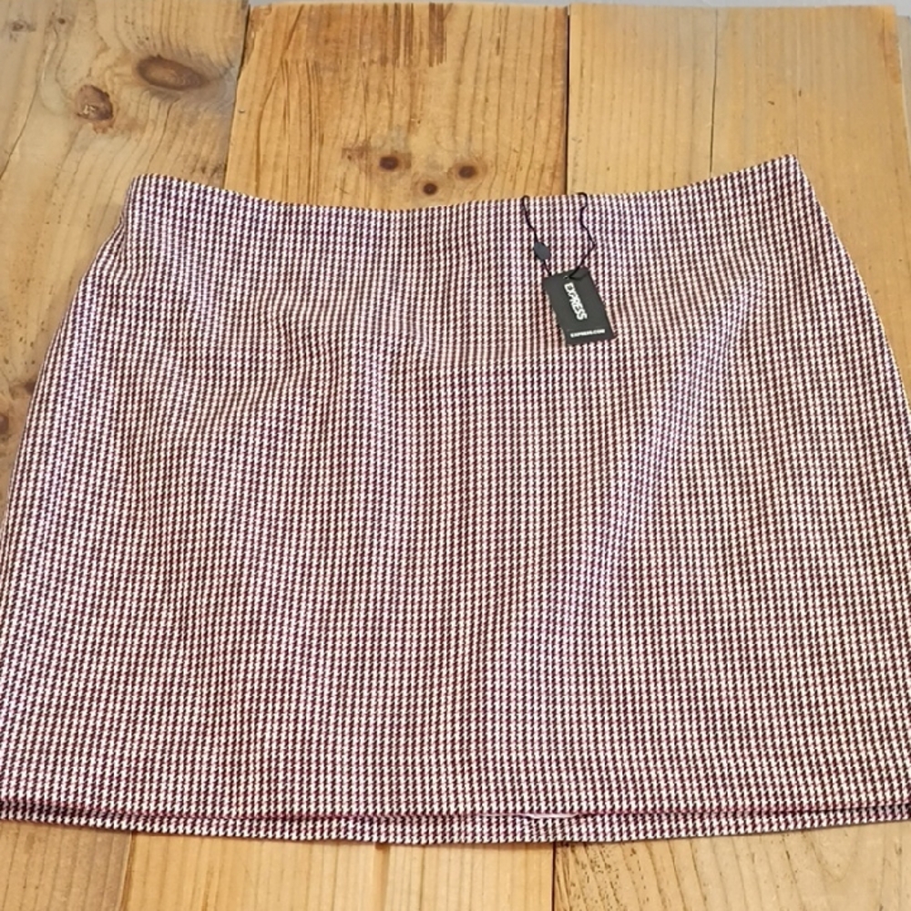 Express Red Black & White Houndstooth Mini Skirt Size 14 NWT